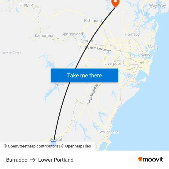 Burradoo to Lower Portland map