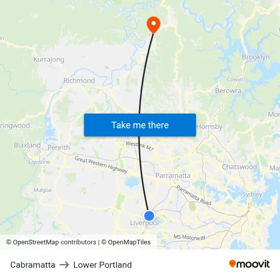 Cabramatta to Lower Portland map