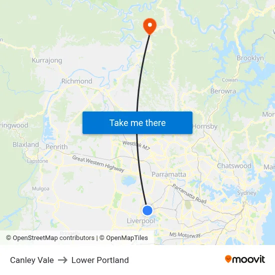 Canley Vale to Lower Portland map
