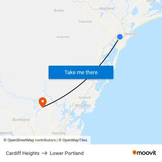 Cardiff Heights to Lower Portland map