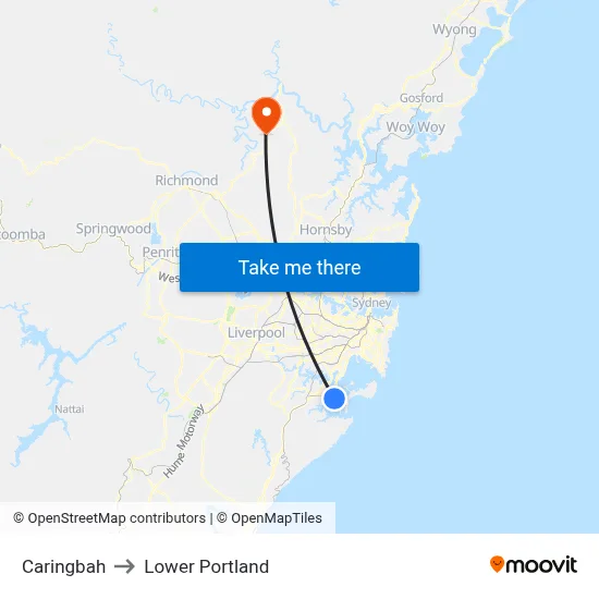 Caringbah to Lower Portland map
