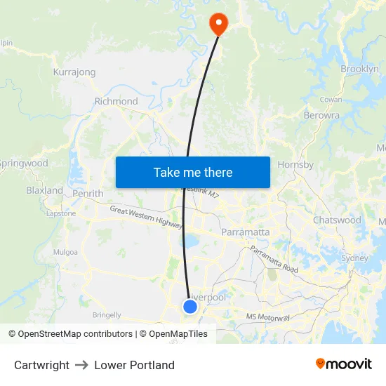 Cartwright to Lower Portland map