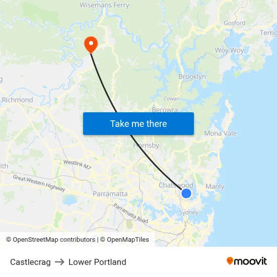 Castlecrag to Lower Portland map