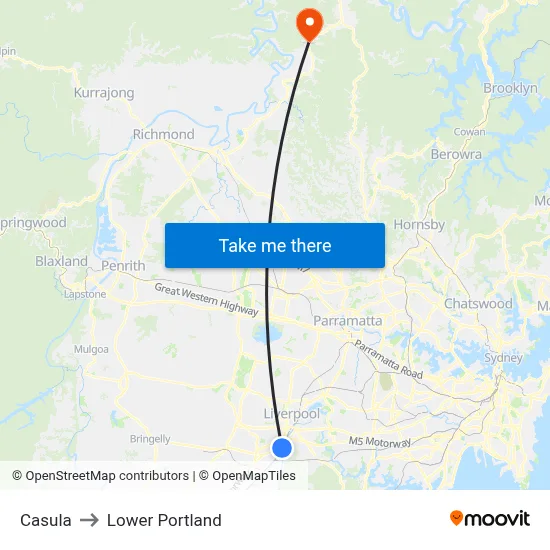 Casula to Lower Portland map