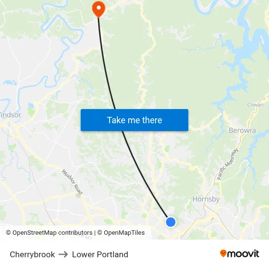 Cherrybrook to Lower Portland map