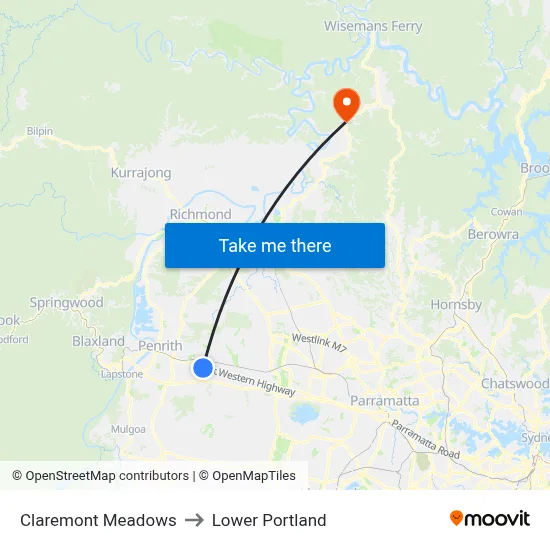 Claremont Meadows to Lower Portland map