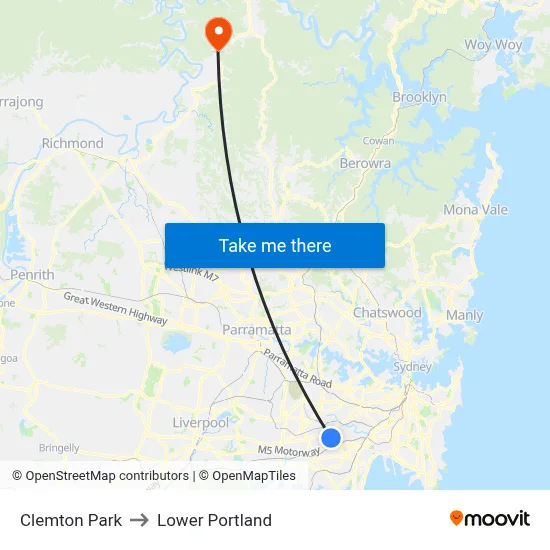 Clemton Park to Lower Portland map