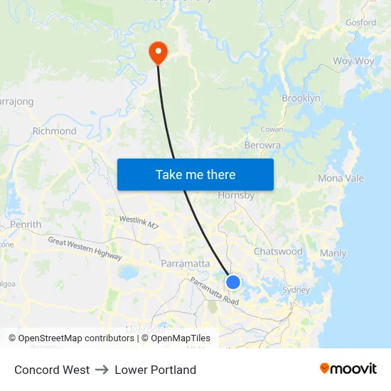 Concord West to Lower Portland map