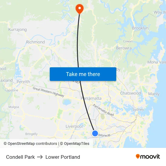 Condell Park to Lower Portland map