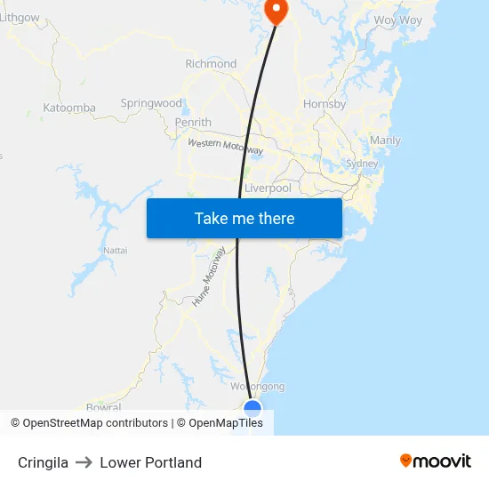 Cringila to Lower Portland map
