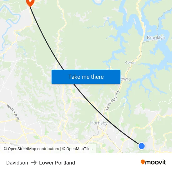 Davidson to Lower Portland map