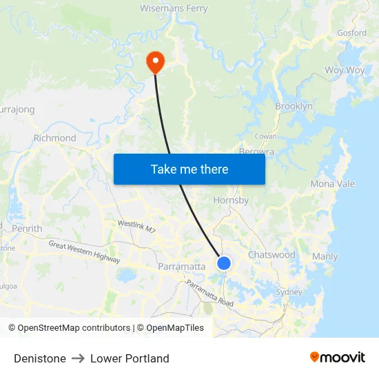 Denistone to Lower Portland map