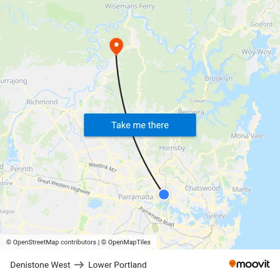 Denistone West to Lower Portland map