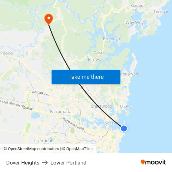 Dover Heights to Lower Portland map