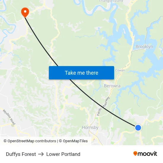 Duffys Forest to Lower Portland map