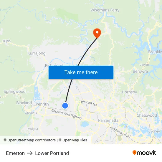 Emerton to Lower Portland map