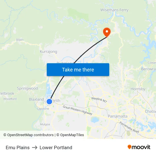 Emu Plains to Lower Portland map