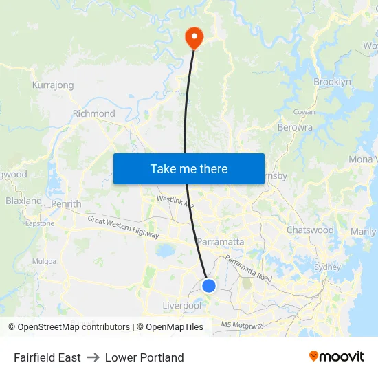 Fairfield East to Lower Portland map