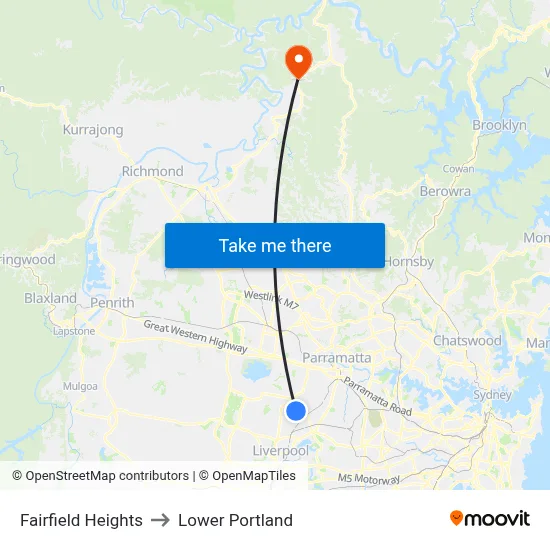 Fairfield Heights to Lower Portland map