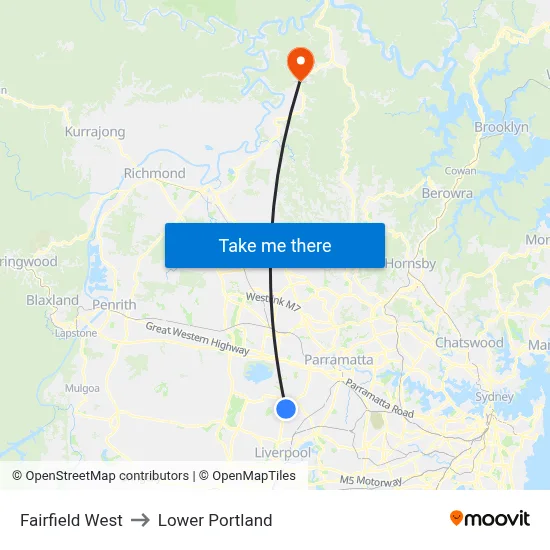 Fairfield West to Lower Portland map