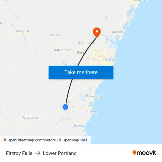 Fitzroy Falls to Lower Portland map