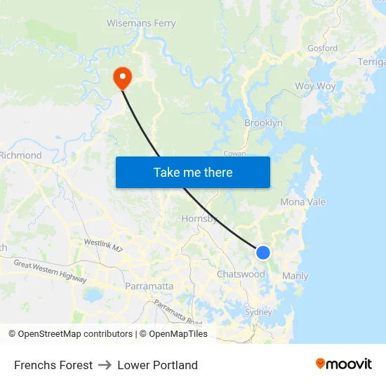 Frenchs Forest to Lower Portland map