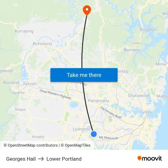 Georges Hall to Lower Portland map