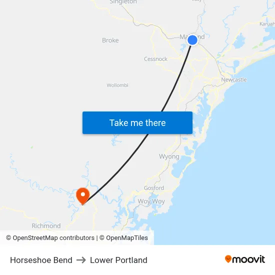 Horseshoe Bend to Lower Portland map