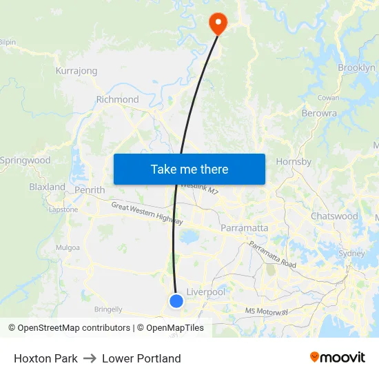 Hoxton Park to Lower Portland map