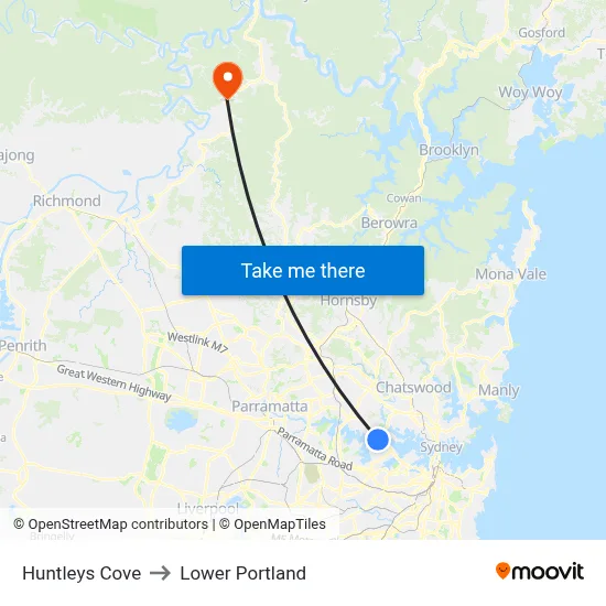 Huntleys Cove to Lower Portland map