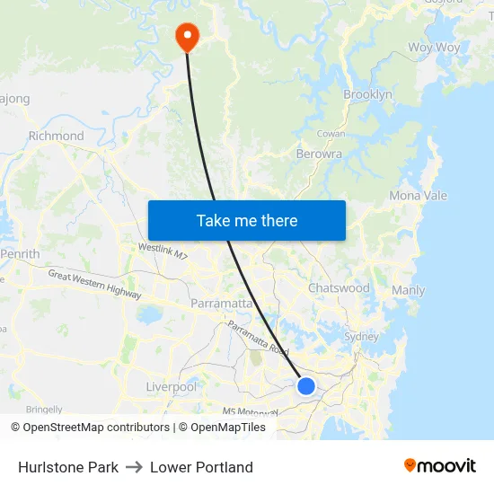 Hurlstone Park to Lower Portland map