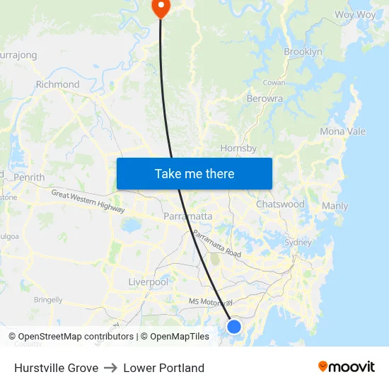 Hurstville Grove to Lower Portland map