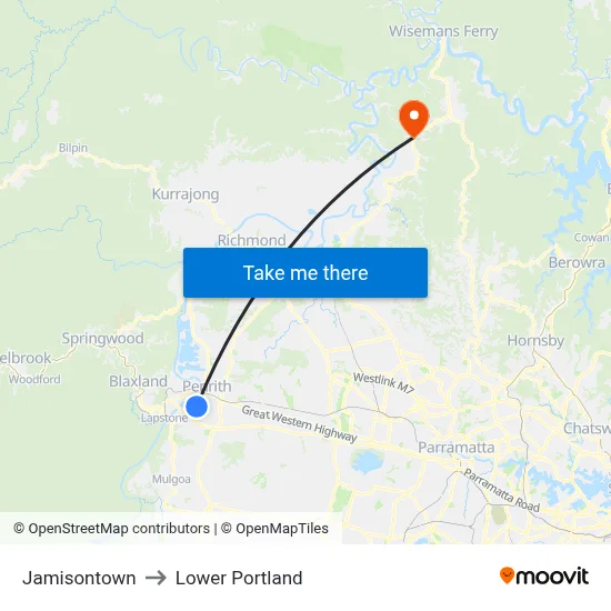 Jamisontown to Lower Portland map