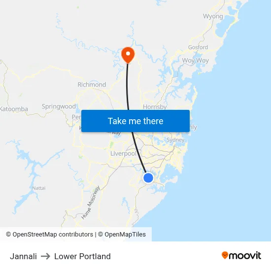 Jannali to Lower Portland map