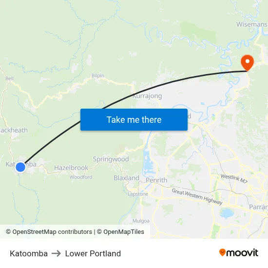 Katoomba to Lower Portland map