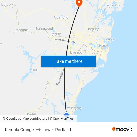 Kembla Grange to Lower Portland map