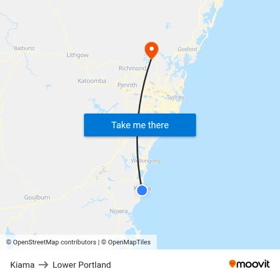 Kiama to Lower Portland map