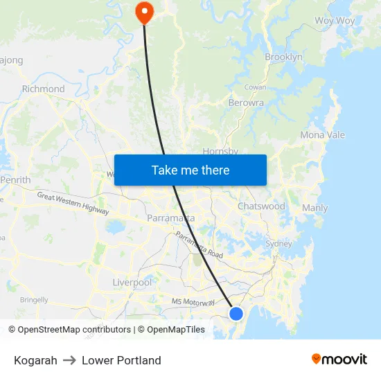 Kogarah to Lower Portland map