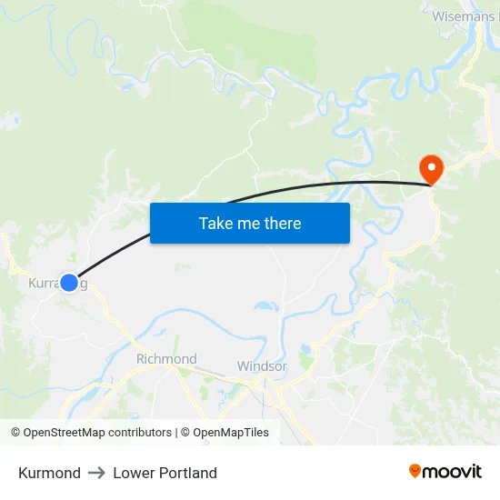 Kurmond to Lower Portland map