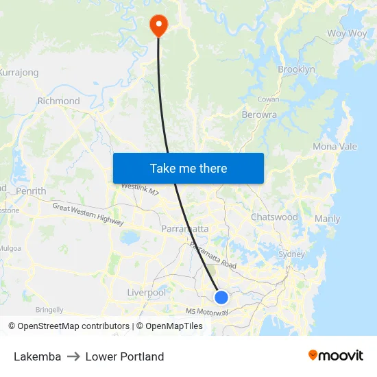 Lakemba to Lower Portland map
