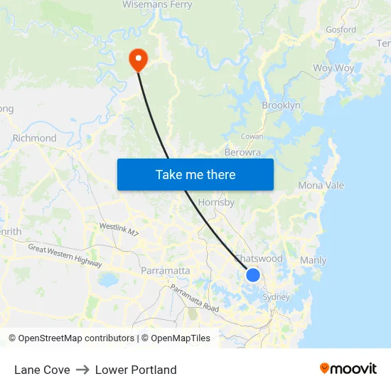 Lane Cove to Lower Portland map