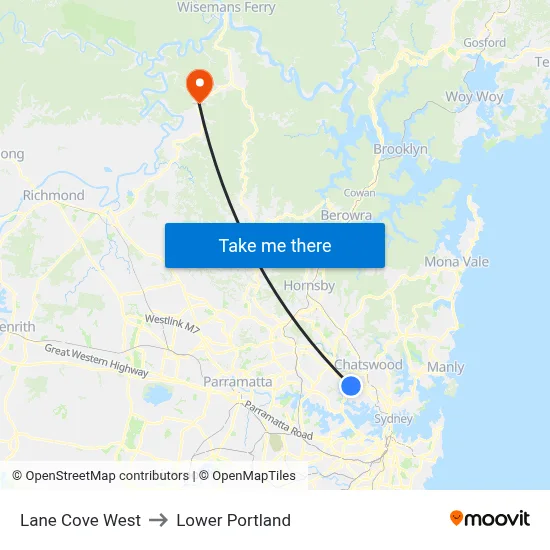 Lane Cove West to Lower Portland map