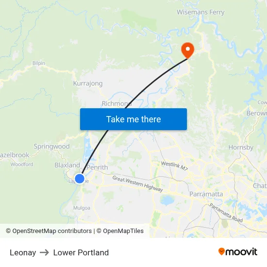Leonay to Lower Portland map