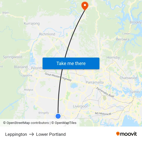 Leppington to Lower Portland map