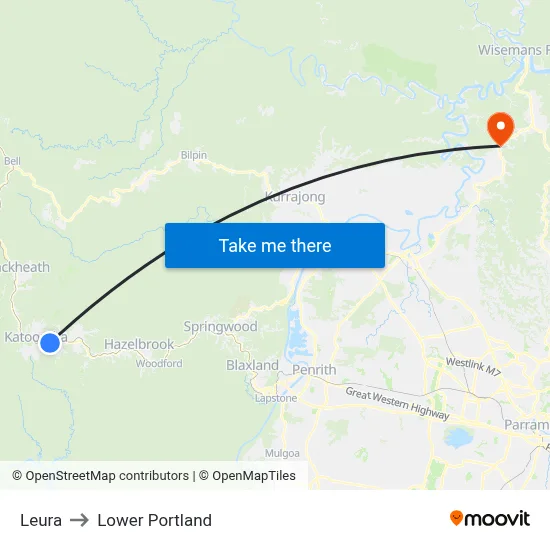 Leura to Lower Portland map