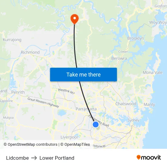 Lidcombe to Lower Portland map