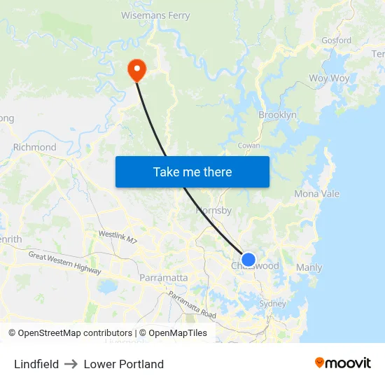 Lindfield to Lower Portland map