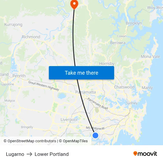 Lugarno to Lower Portland map