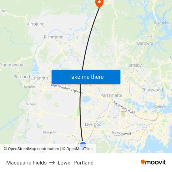 Macquarie Fields to Lower Portland map