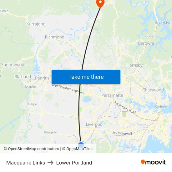 Macquarie Links to Lower Portland map